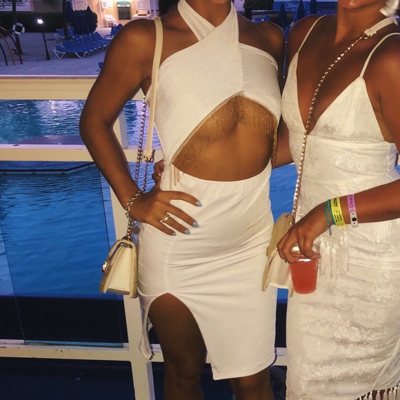 PrettyLittleThing Dresses & Skirts - White gold tassel dress